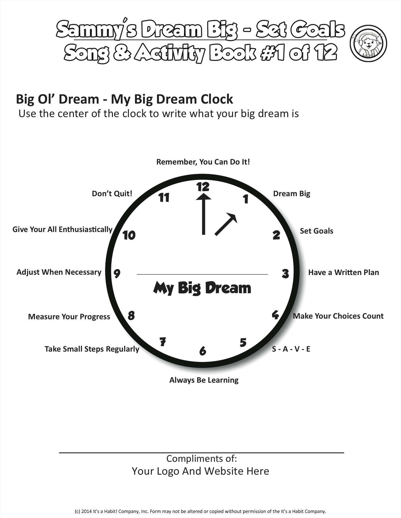 Dream Big Clock FREE Activity Worksheet Dream Big Day
